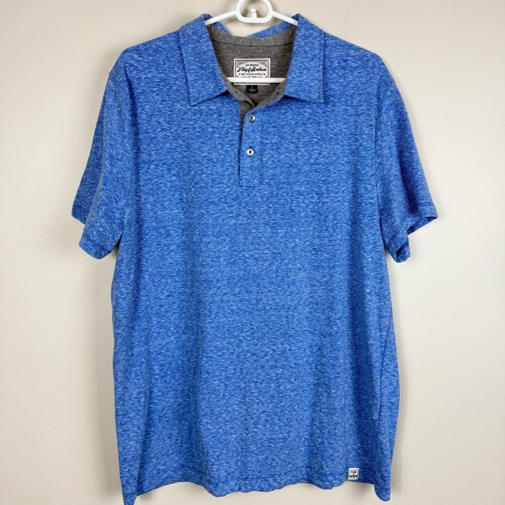 Flag & Anthem Polo Mens Large Blue Short Sleeve Shirt Top Preppy Cotton